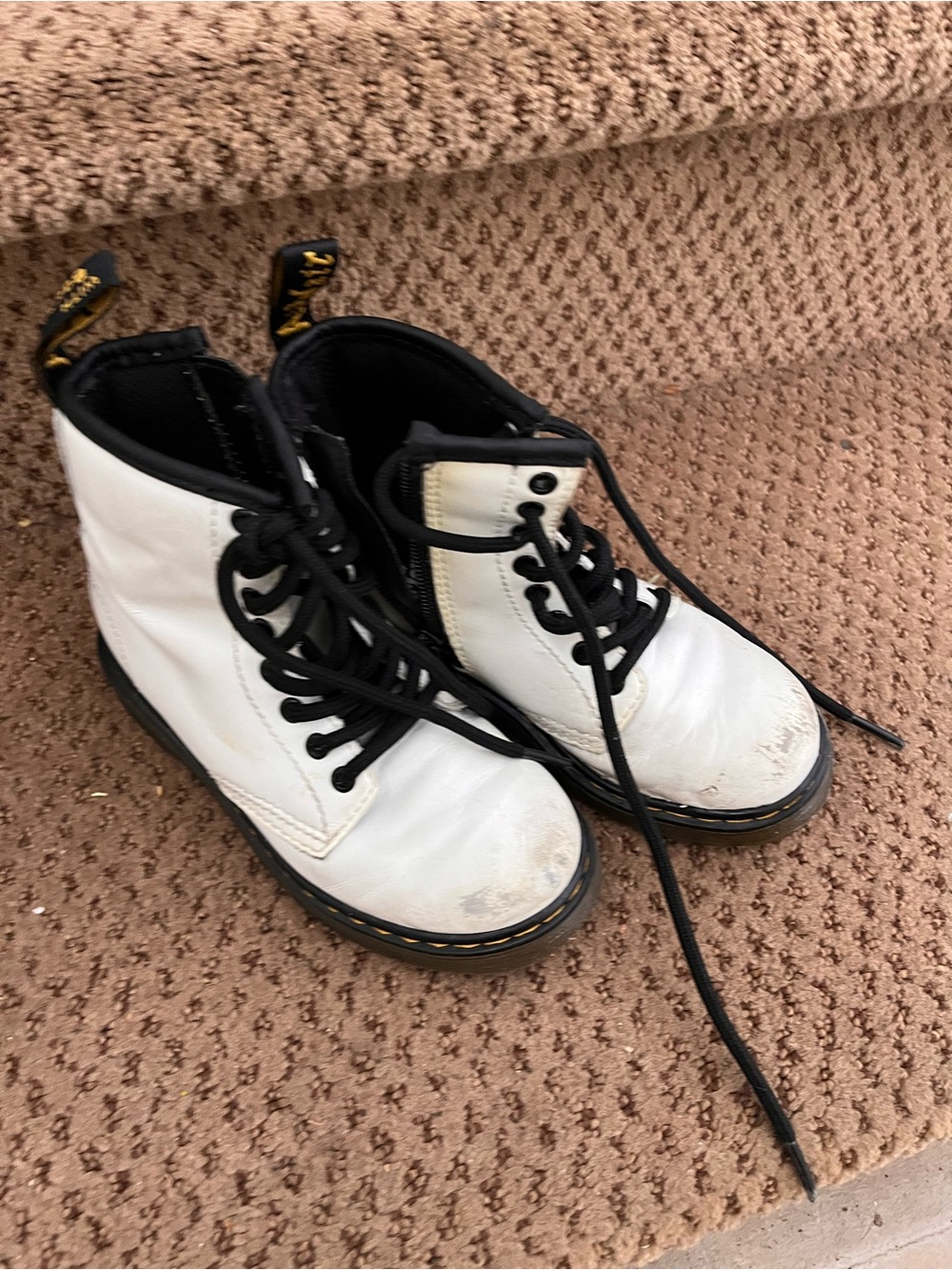 Dr. Martens Kids White Lace-Up Ankle Boots with Black Trim